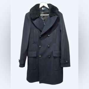 NWT $810 The Kooples Black Double-Breasted Pea Coat size 36 (US 4/S)